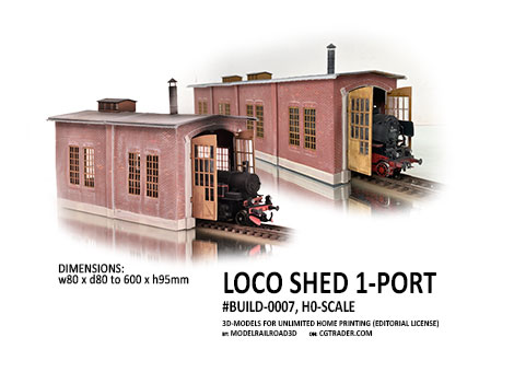 Locomotive shed 1-port for 3D-print at home