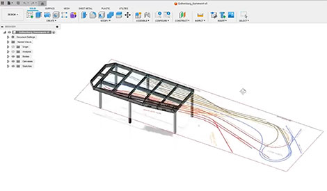 Using the trackplan as guide in the CAD for beam placement 