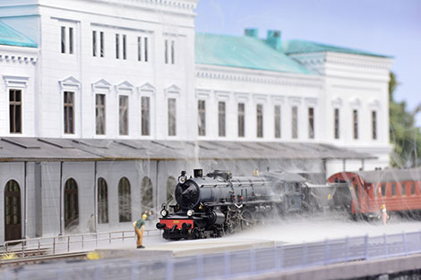 The Swedish State railway steam locomotive F1200 stops in Gothenburg 