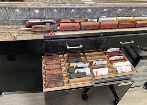 Classification yard with freight cars waiting to be sorted and depart for new destination