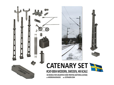 Catenary set for 3D-print Swedish State Railways modern type