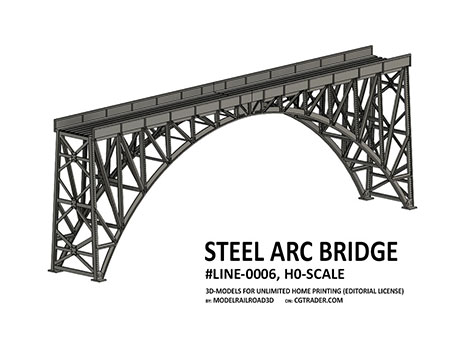 Steel arc bridge in late 1800s style with riveted beams for H0-scale Model Railroad / Railway / Eisenbahn